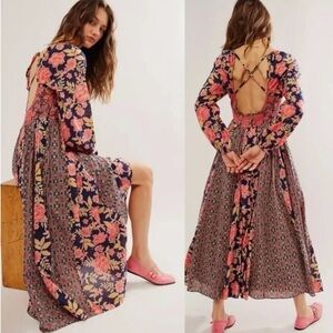 Free People A New Way Maxi Dress NWOT Sz Large Navy Combo Floral